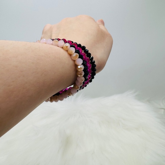 Stainless Steel Cross beaded Arm Candy Bracelet - Black Pink theme - Picture 4 of 5